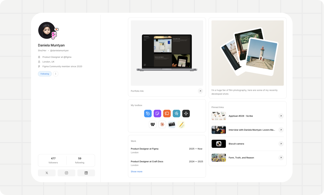 Creator profiles toolbox, portfolio, and pinned links